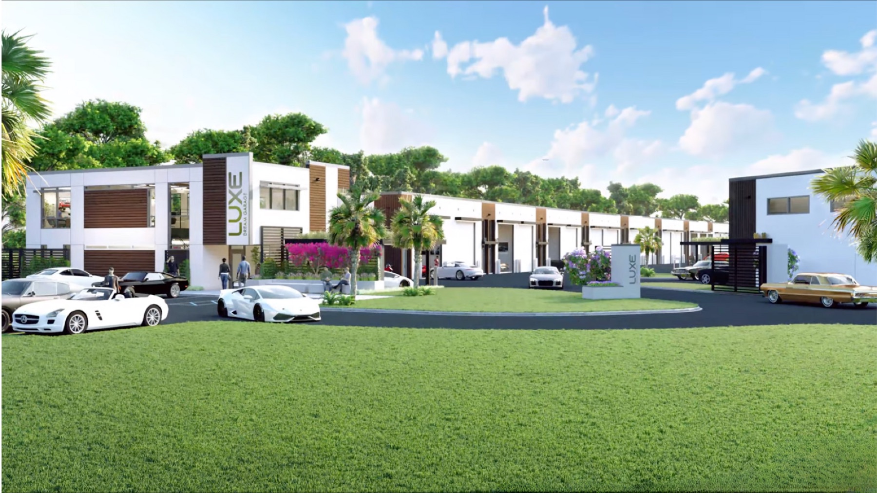 Completed Luxe Dream Garage Phase 1 campus at dusk
