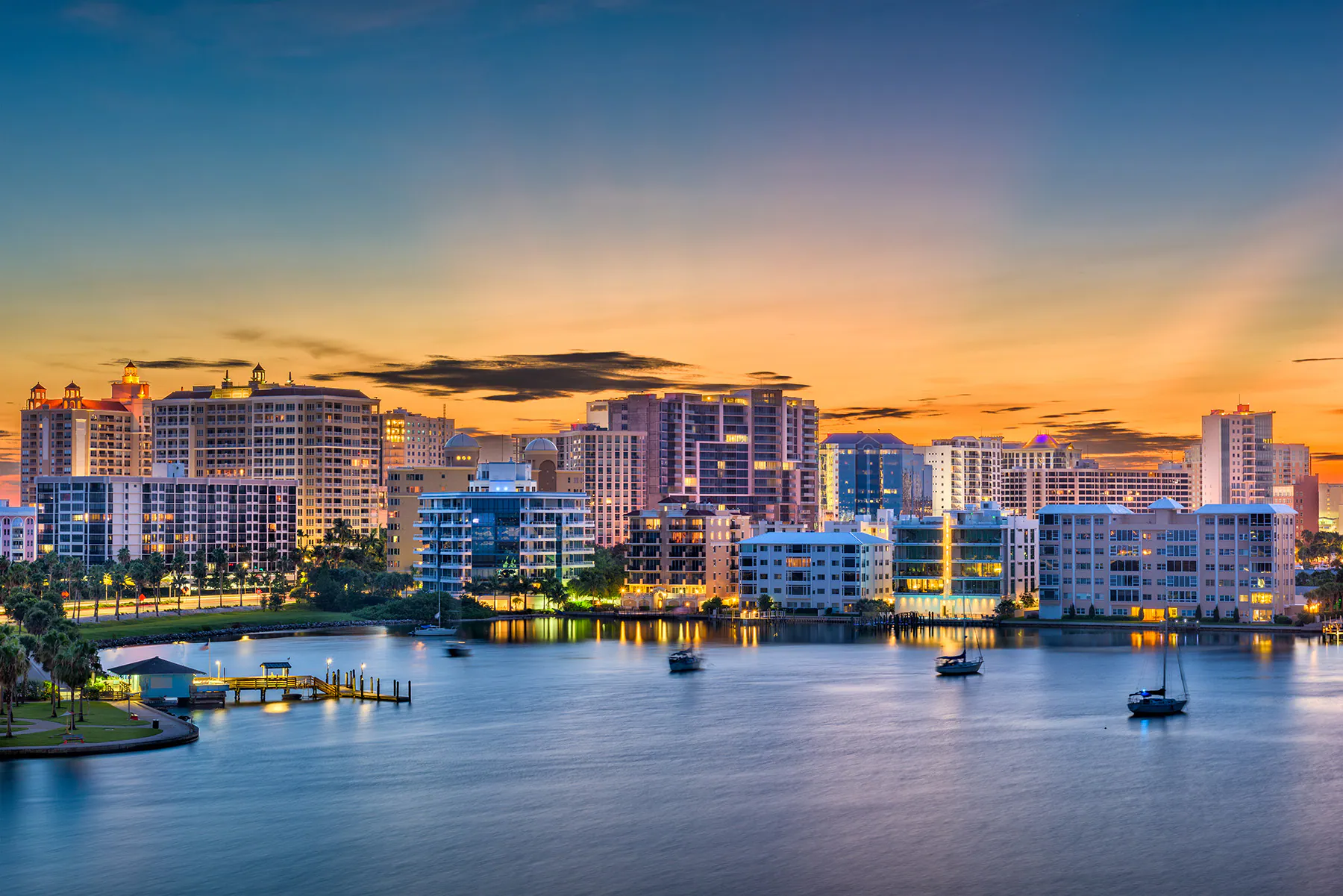 Aerial view of downtown Sarasota and the bayfront